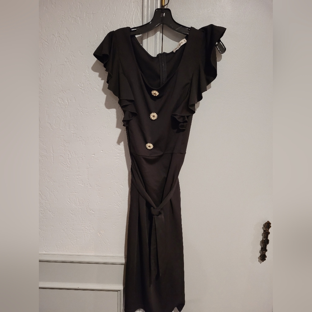 Grace Karin One Shoulder Black Dress with Ruffles